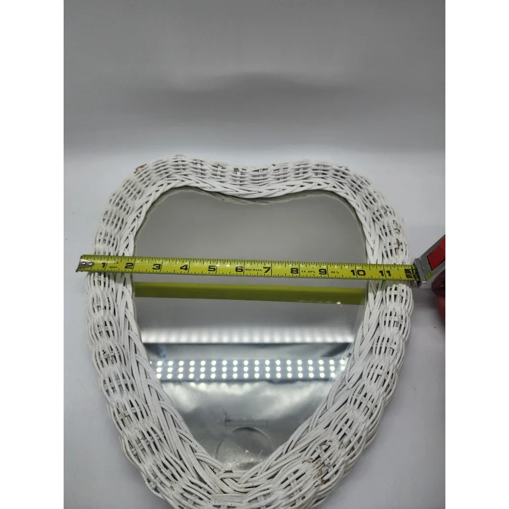 Vintage Heart Shaped White Wicker Wall Mirror Cottagecore Boho Decor